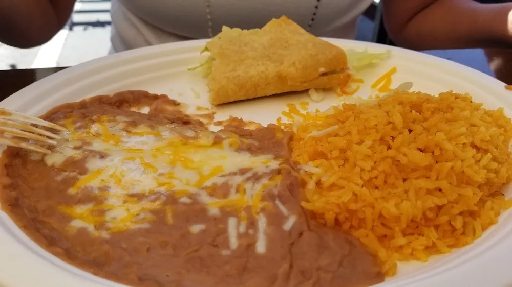 Cheese Enchiladas in Red Sauce with Rice & Beans